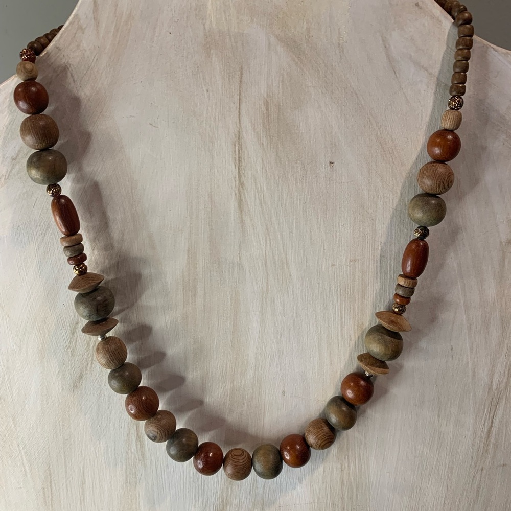 Natural Wood Beaded Necklace